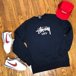 STUSSY NWOT USofA logo navy crewneck sweater small